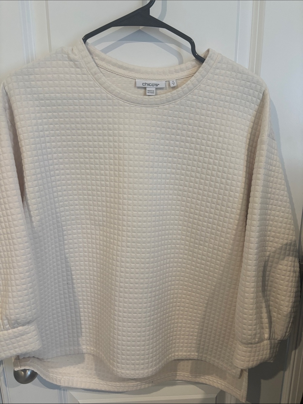 Chico's Cream Quilted Crewneck Top